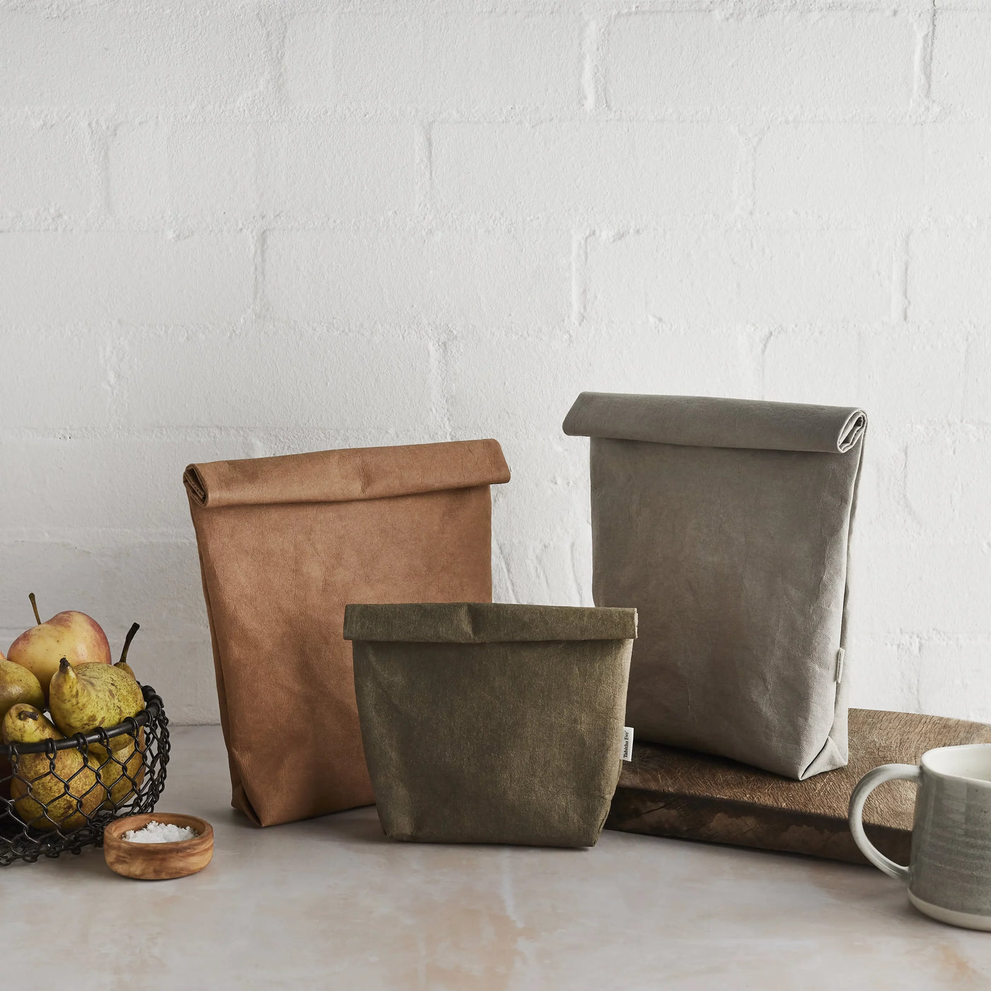 Vegan leather lunch bag - bark